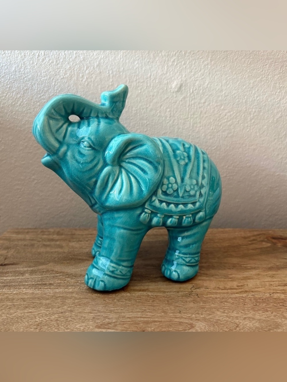Turquoise Ceramic Elephant Accent Statue - Home Art